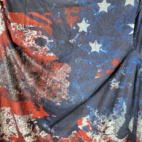 Fourth of July Womens Top XXL Plus Cold Shoulder Patriotic Blue Red A8E - Picture 6 of 8